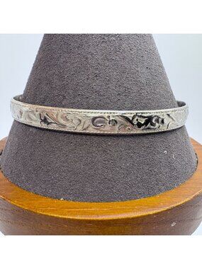 Ornate Floral Scroll Design Bangle Bracelet Sterling Silver 925 Size 8.25" Fit